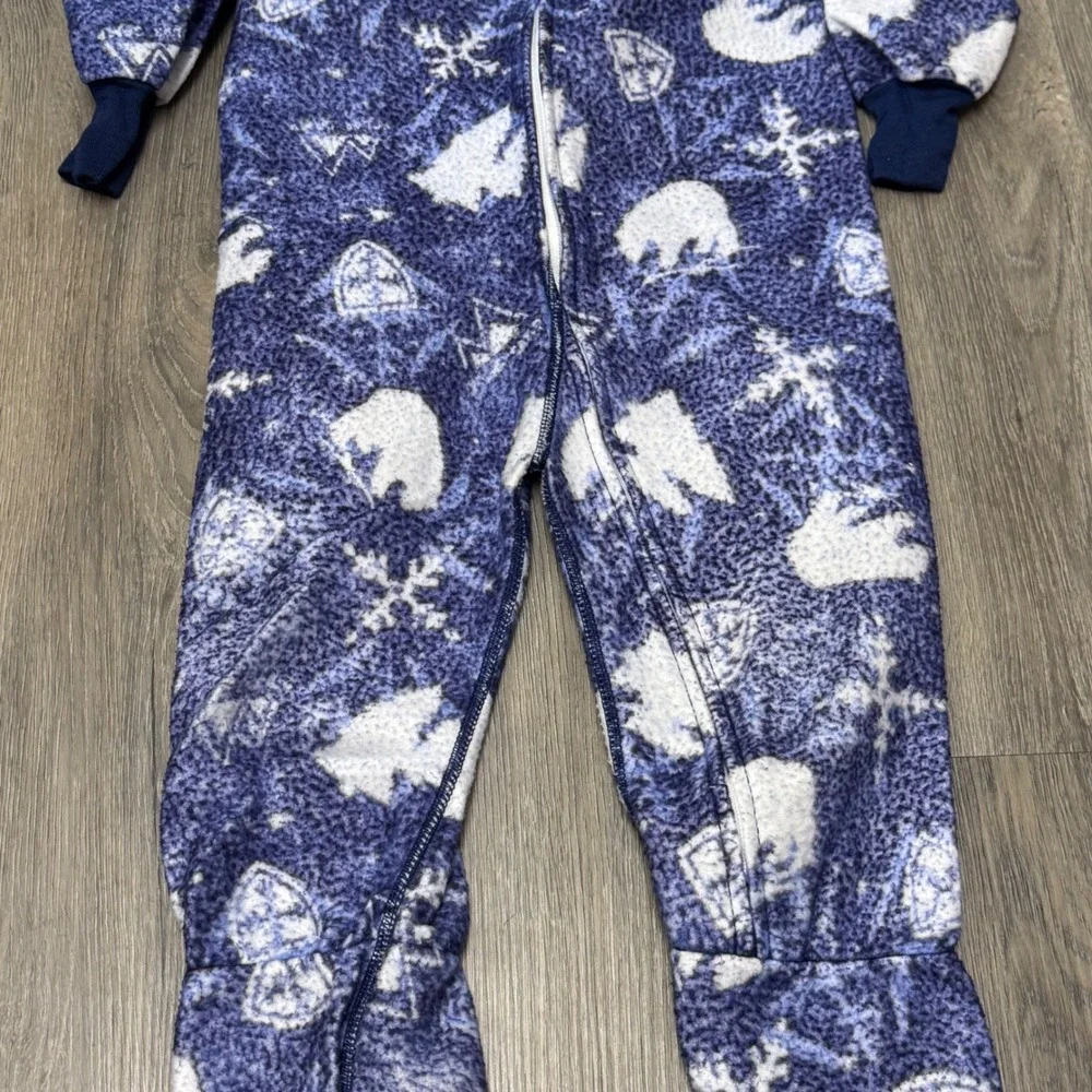Vintage 90s Screamers! Kids Blue Polar Bear Fleece Footed Pajamas Size 4 USA